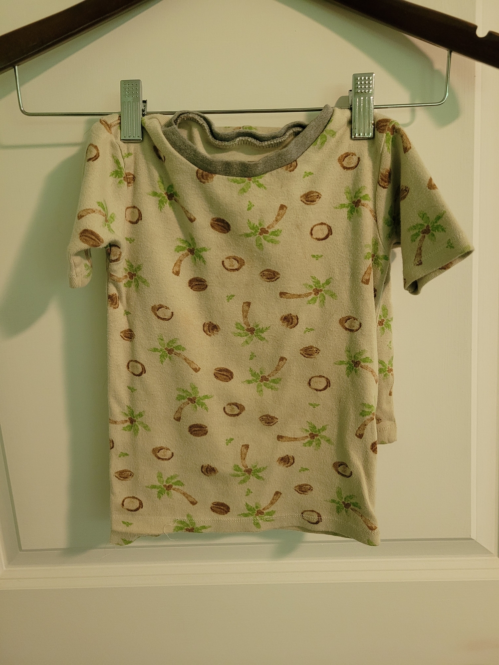 Beige Short Sleeve Tee and Shorts with Coconut & Palm Print Pajama Set